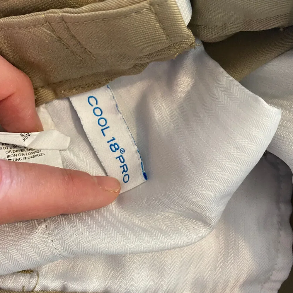 Cool 18 Pro Golf Shorts Sz 40 Chino Flat Front Tan Khaki Pockets Performance